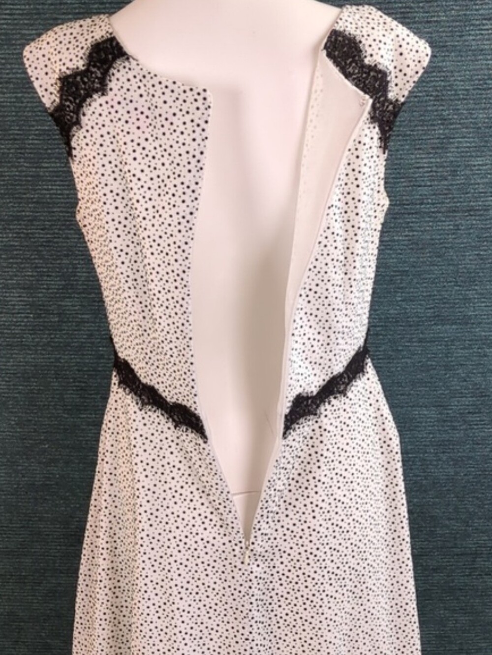 Betsey Johnson Black And White Flocked Dress With Eyelash Lace Trim - Picture 10 of 13